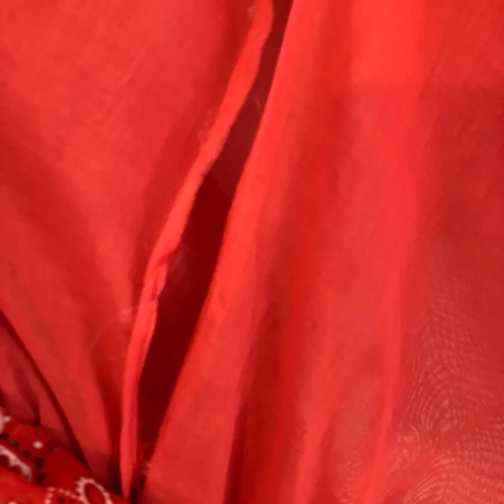 Vintage Red Bandana Print Maxi Dress Sz 12 SEE MEASUREMENTS Ruffle Collar - Picture 5 of 6